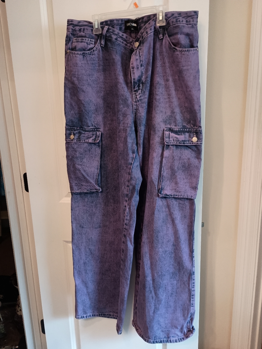 Fashion Nova Purple Acid Wash Cargo Pants